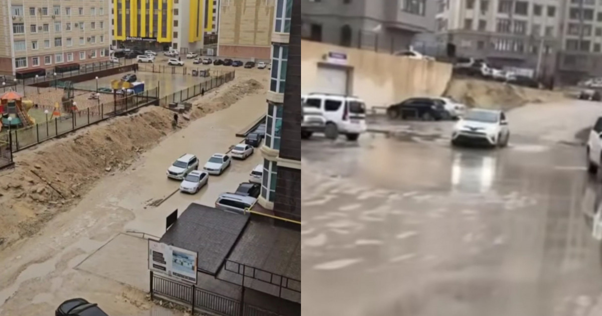 Ақтауда нөсер жаңбыр салдарынан көшелерді су басты (видео)