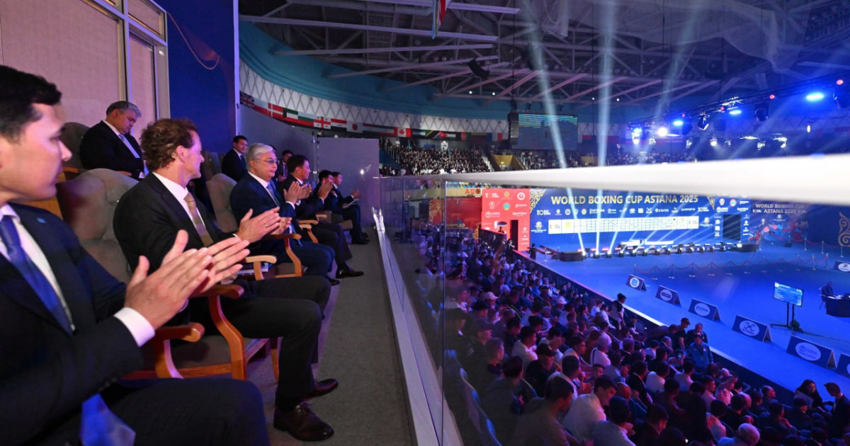 Президент бокстан әлем кубогының финалын жанкүйерлермен бірге тамашалап отыр